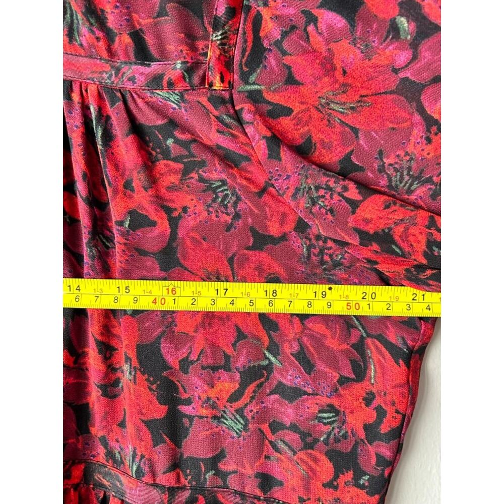 Cinq à Sept Drew High Neck Tiered Floral Mini Dress Red Black Size 12 - Picture 8 of 9